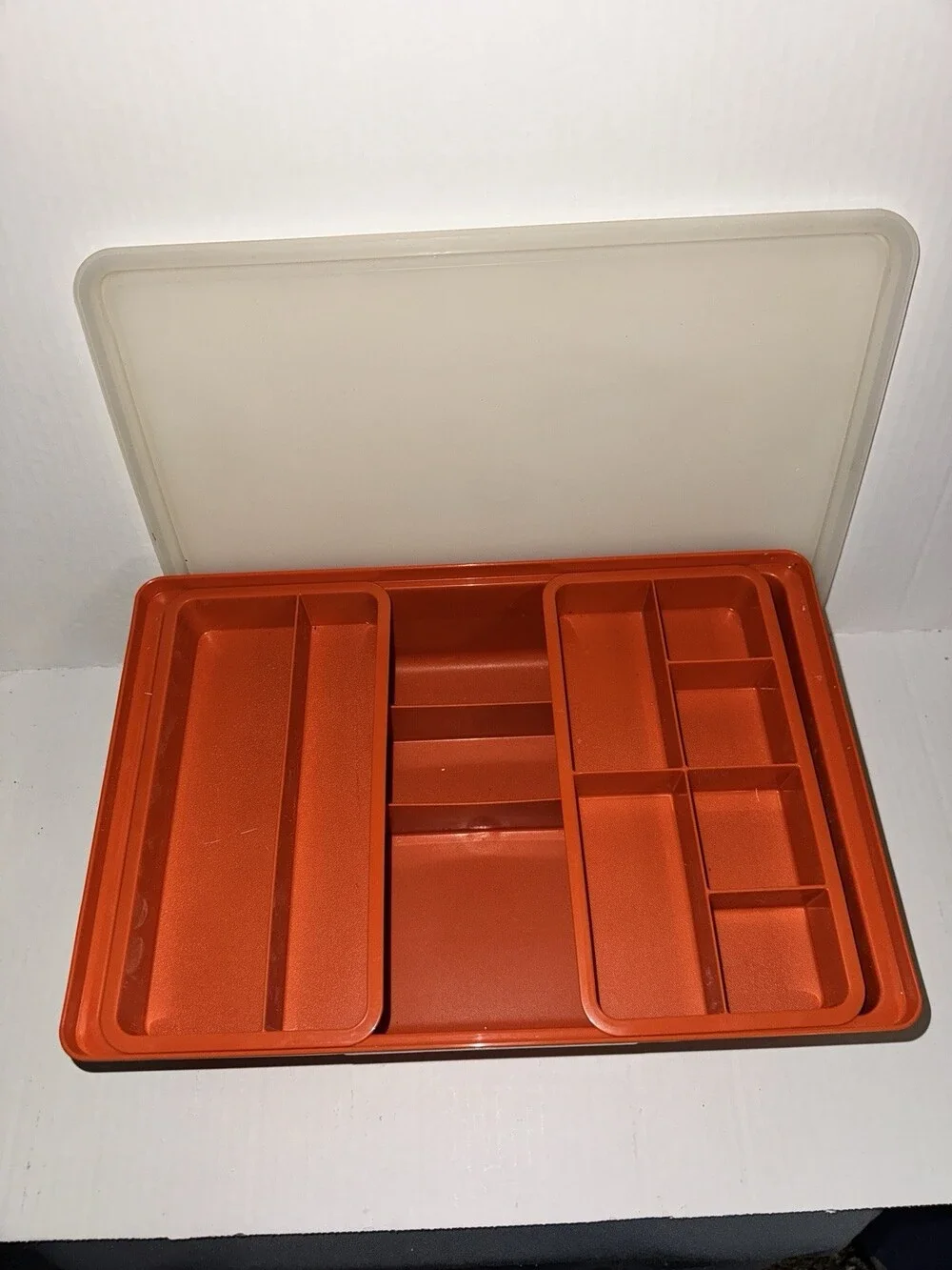 VTG 4 Pc Tupperware 9x13 Sewing Craft Tool Organizer Box 2 Trays & Lid 1421-3